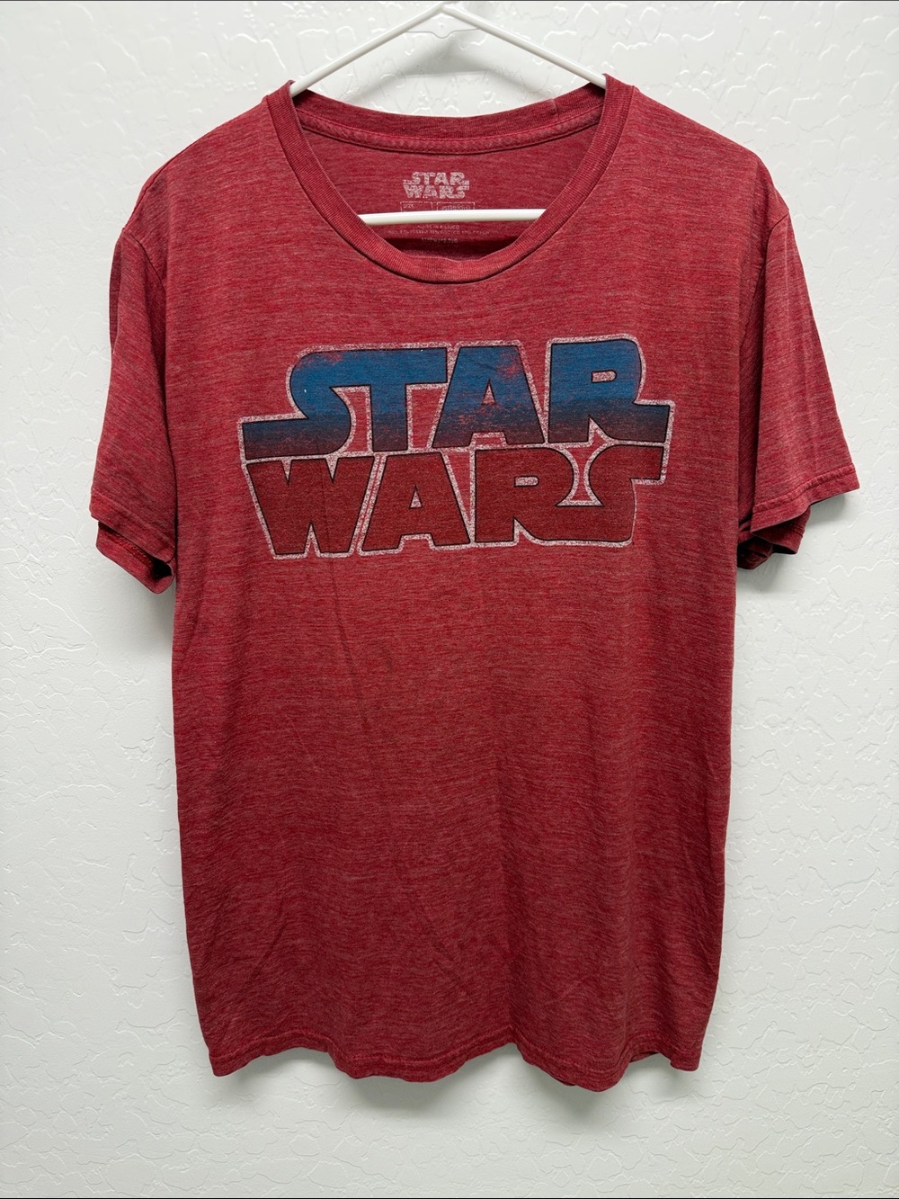Star Wars Men's Heather Red Short Sleeve Tee with Blue Logo